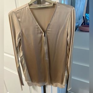 Go Silk cream silk shirt with zipper, size S